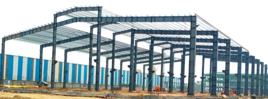 Standard frame type industrial shed steel skeleton under construction