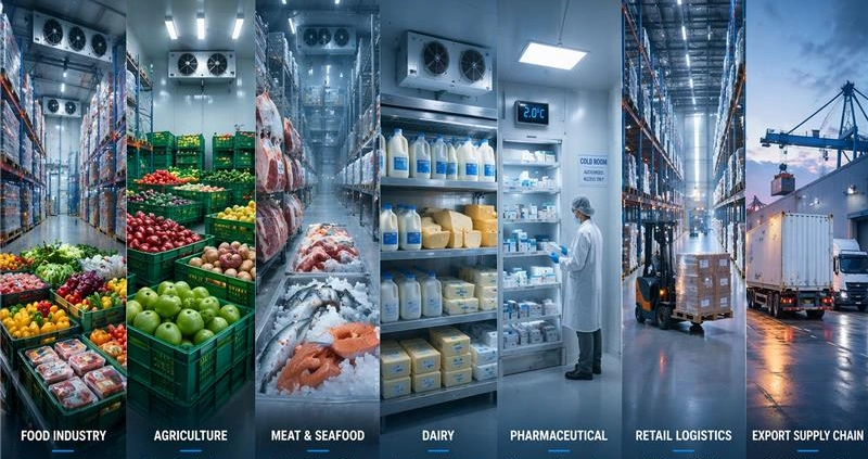 food industry, agriculture, meat, dairy, pharma and logistics applications