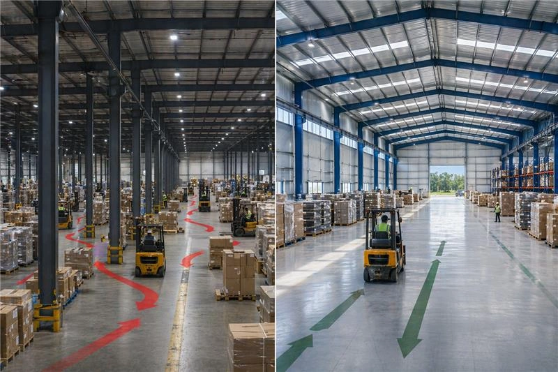 warehouse layout optimization before and after peb