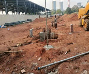 Foundation layout preparation before structural steel erection begins