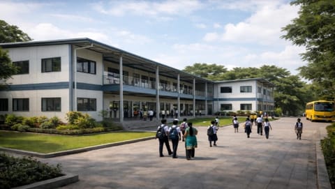 Pre-engineered building school campus with modern institutional steel structure design