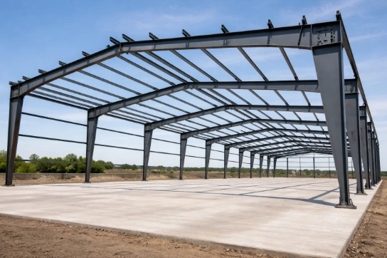 Pre engineered building steel frame under construction