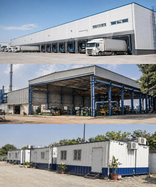 different applications of pre engineered buildings including warehouse industrial shed portable cabins and modular structures